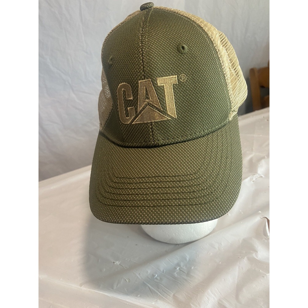 Unisex CAT Gold and Green Trucker‎ Style Embroidery Hat- Very Nice Condition